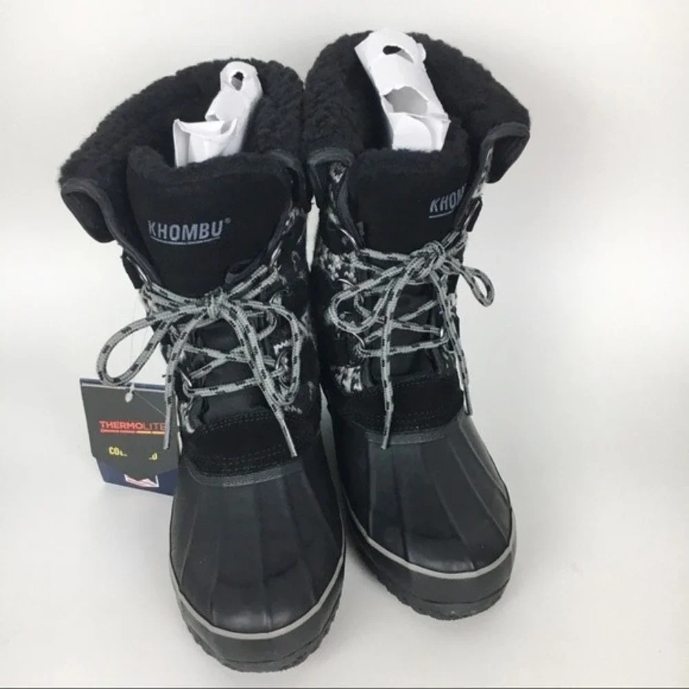 Khombu‎ Womens Size 6 Irene Black White Sweater Knit Winter Snow Duck Boots NEW
